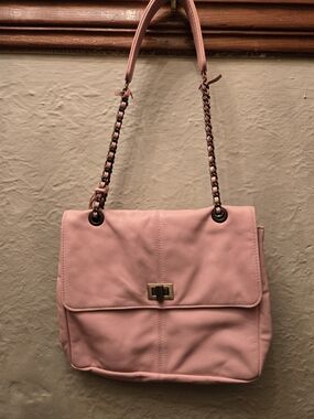 And Mary Blush Pink Leather Chain Shoulder Bag Turn Lock Soft Chic